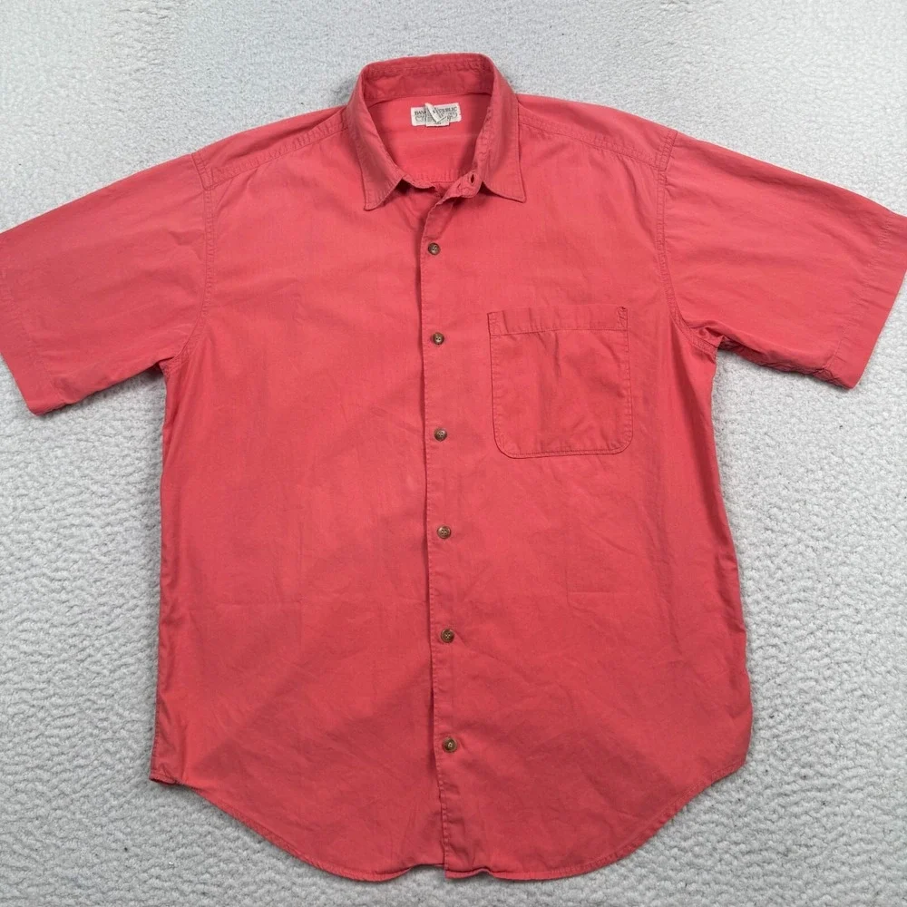 Banana Republic Safari & Travel Clothing Co‎ Shirt Men M Button Up S/S Coral VTG